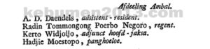 A.D Daendels Adsistent Resident Ambal 1838, Almanak van Nederlansch Indie